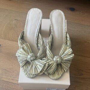 Loeffler Randall Metallic Gold Bow Mules
